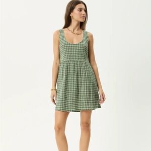 AFENDS Base Jesse Seersucker Mini Dress in Deep Green Check Large